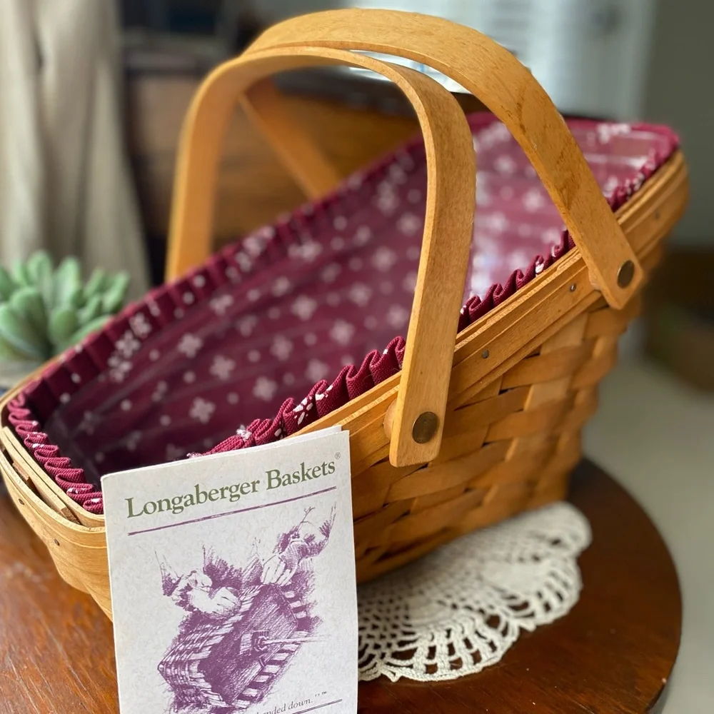 Longaberger Vintage Large Sleigh Basket Burgundy w/Plastic Liner Circa. 1995 EUC